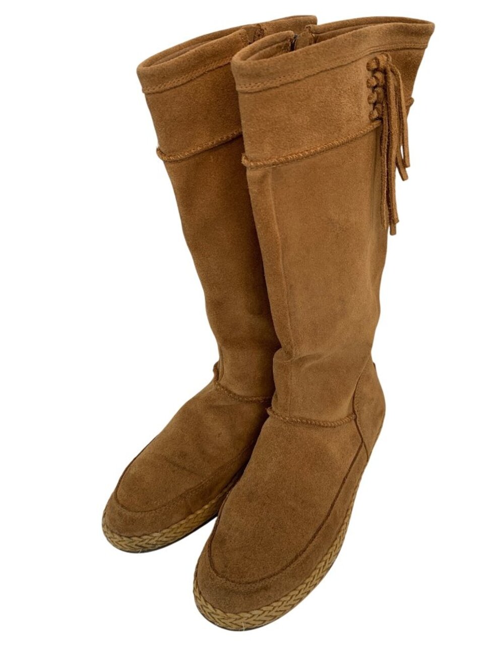 UGG Emerie Suede Knee-High Boots Womens Size 9.5 Zipper & Tassel Chestnut GUC - Picture 2 of 11